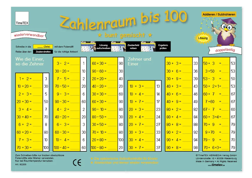 TimeTEX Zaubertafel "Mathematik" Zahlenraum bis 100