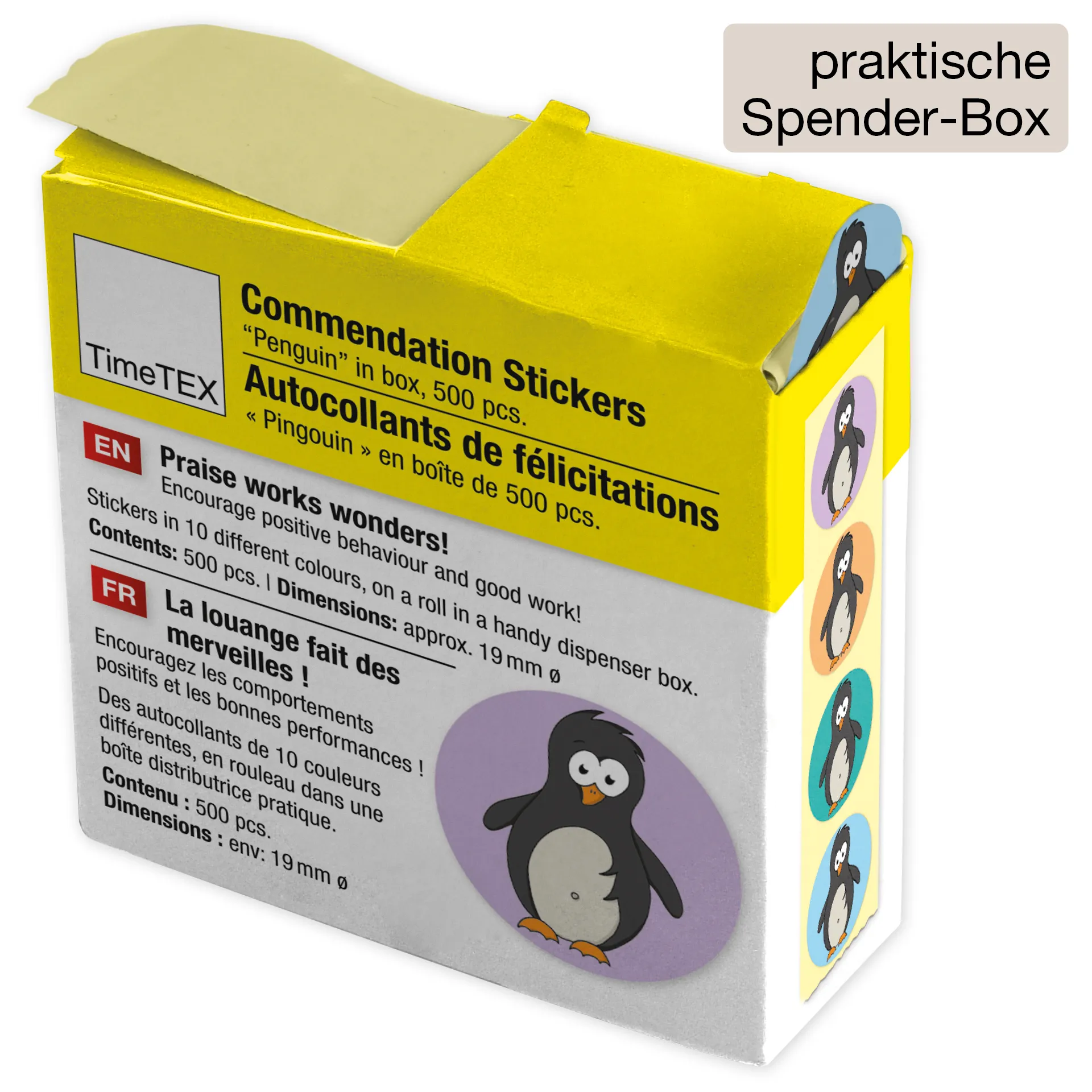 Belobigungs-Aufkleber "Pinguin" in Spender-Box, 500 Stück