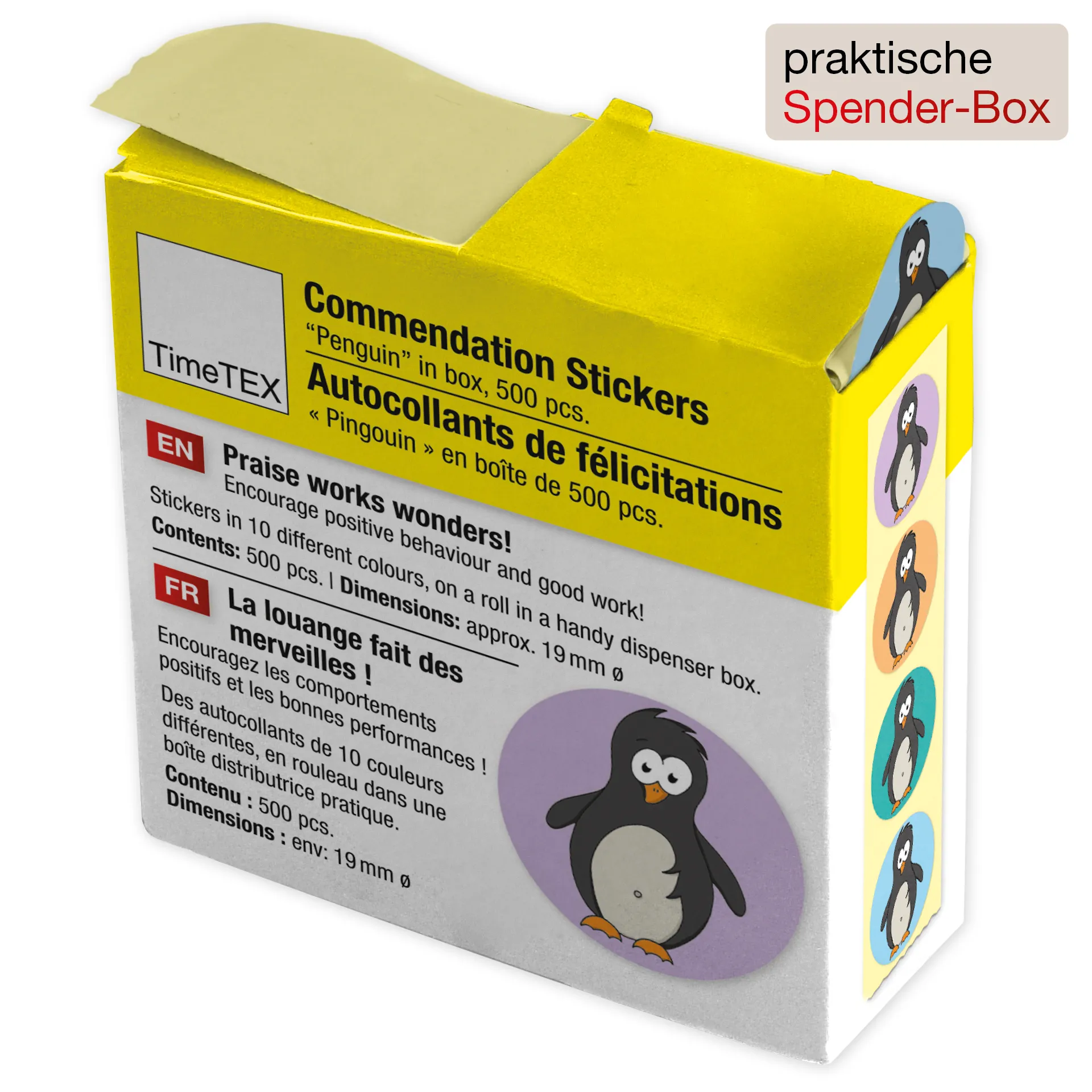 Belobigungs-Aufkleber "Pinguin" in Spender-Box, 500 Stück