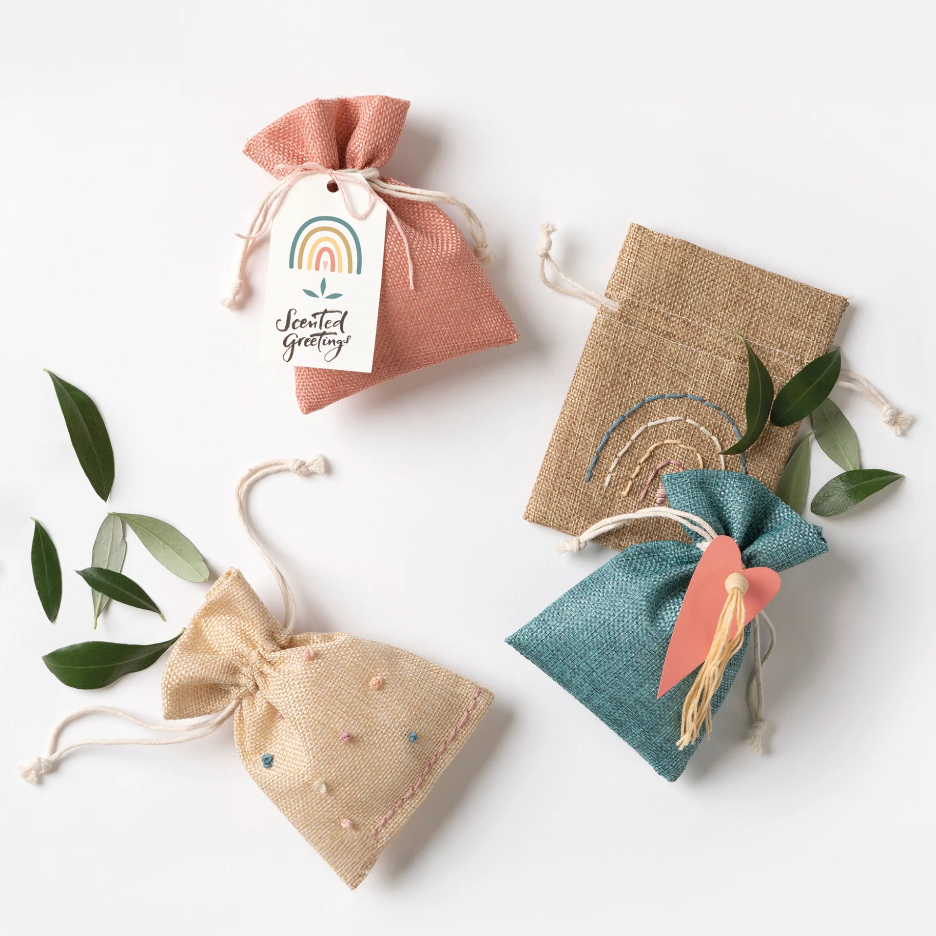 Stoffbeutel in Juteoptik, pastell, 10 Stück