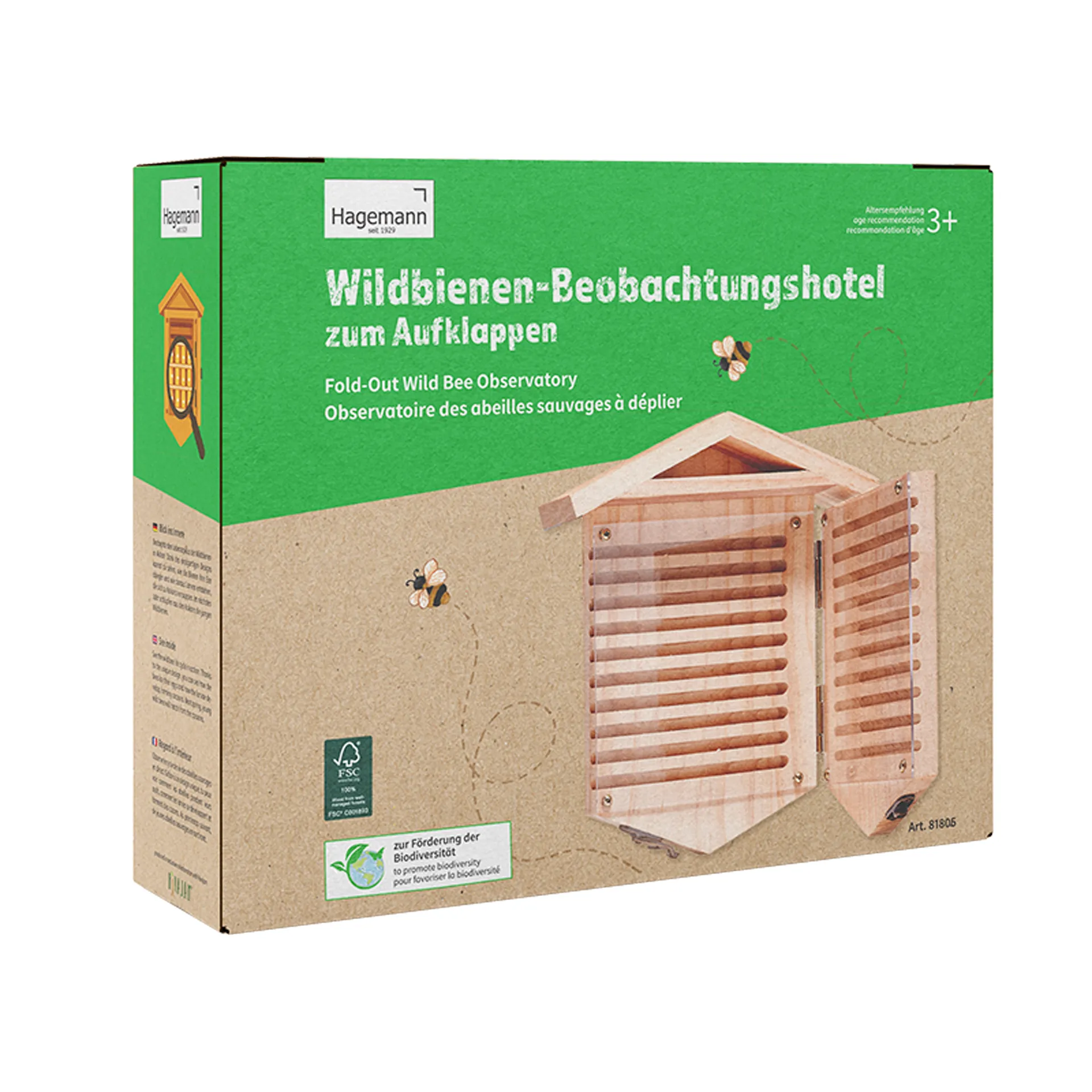 Wildbienen-Beobachtungshotel zum Aufklappen