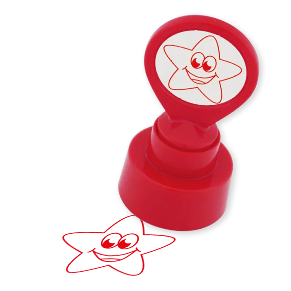 Siebdruck-Stempel "Perpetuum" rund "Stern lachend"