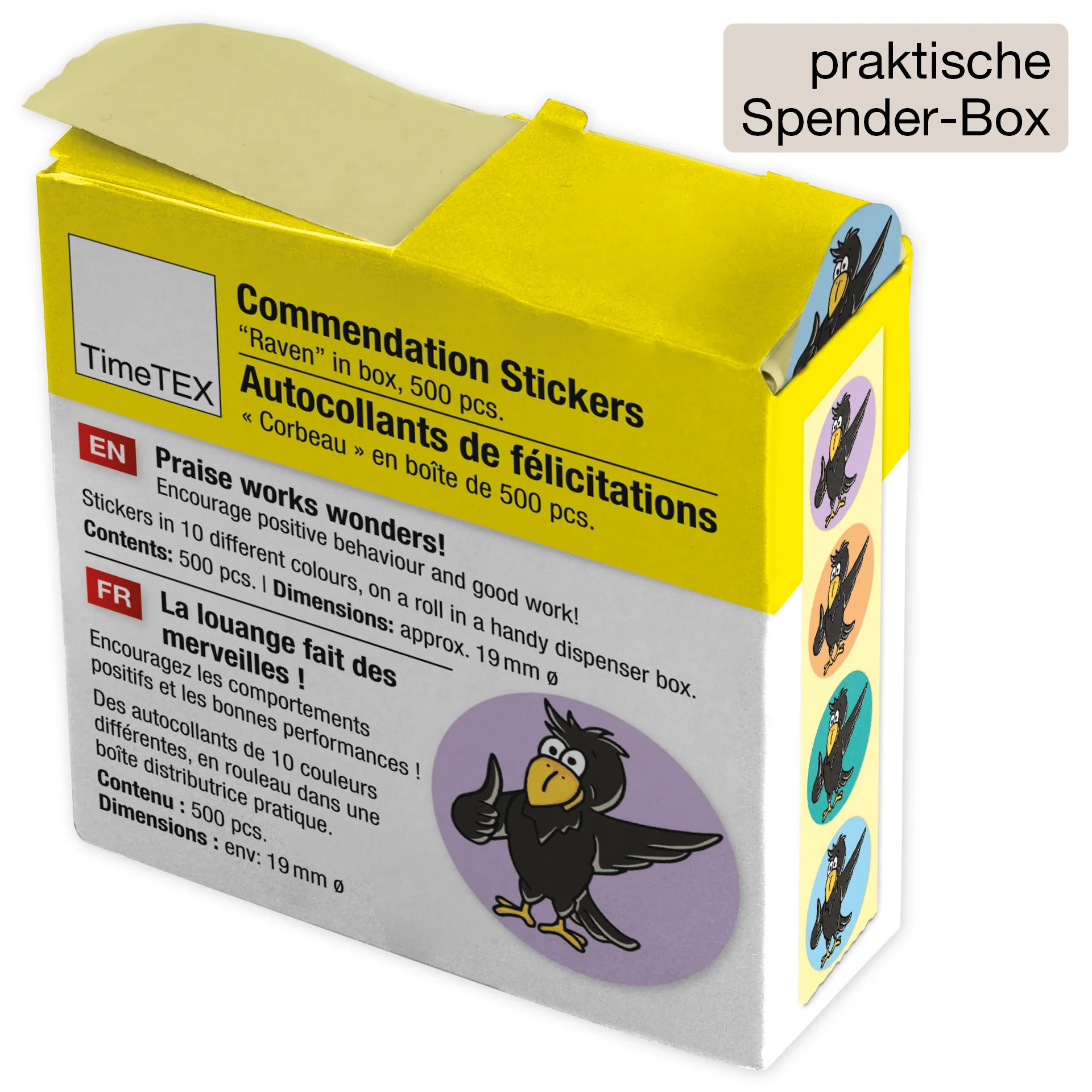 Belobigungs-Aufkleber "Rabe" in Spender-Box, 500 Stück