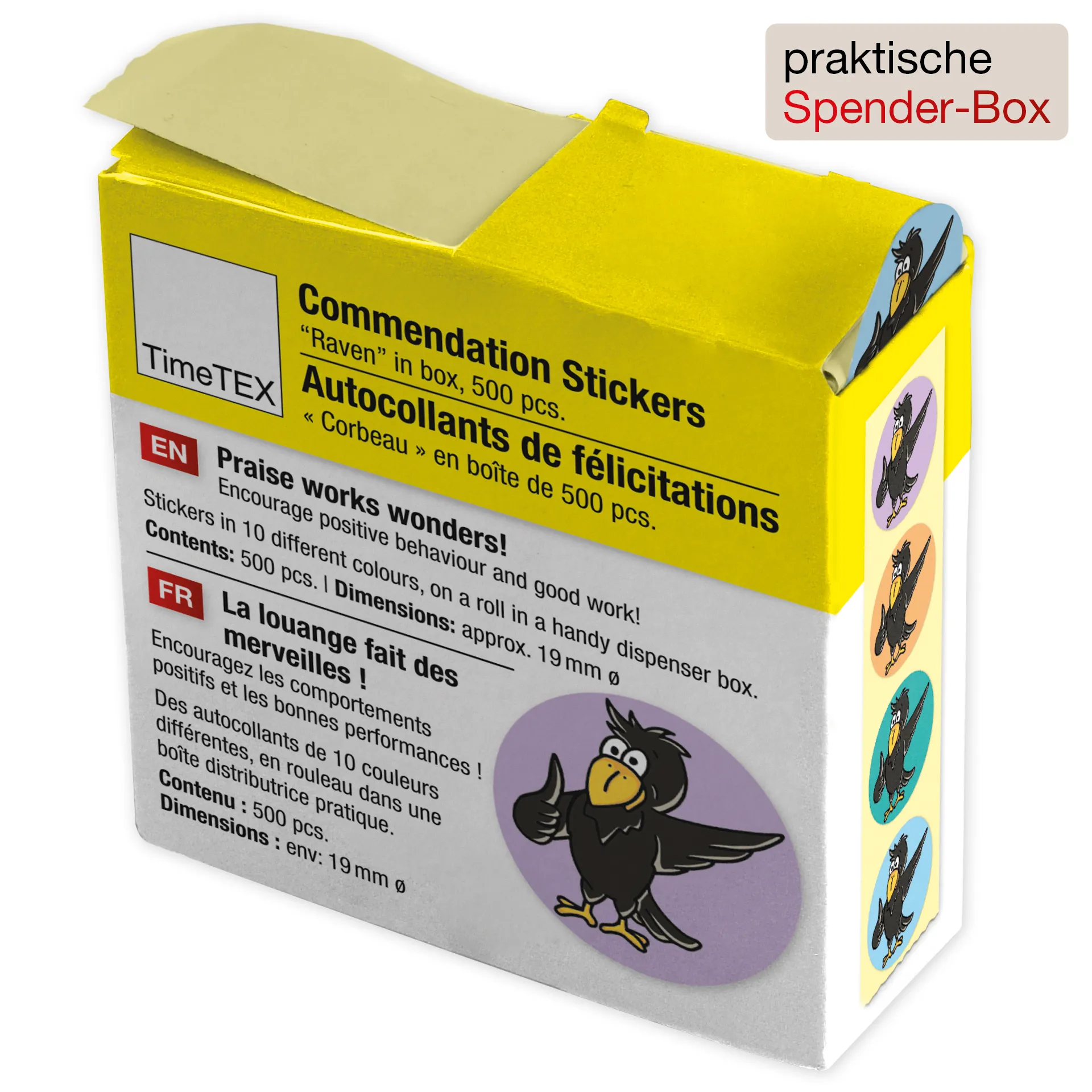 Belobigungs-Aufkleber "Rabe" in Spender-Box, 500 Stück