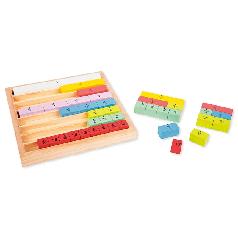 Rechen-Brett "Bruchrechnung" aus Holz, farbig, mit 21 Holzsteinen