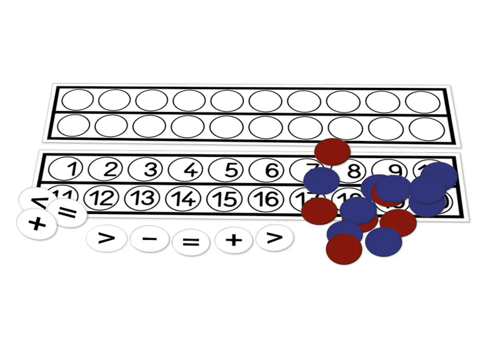 Rechenleisten/Plättchen-Set bis 20, 33-tlg.