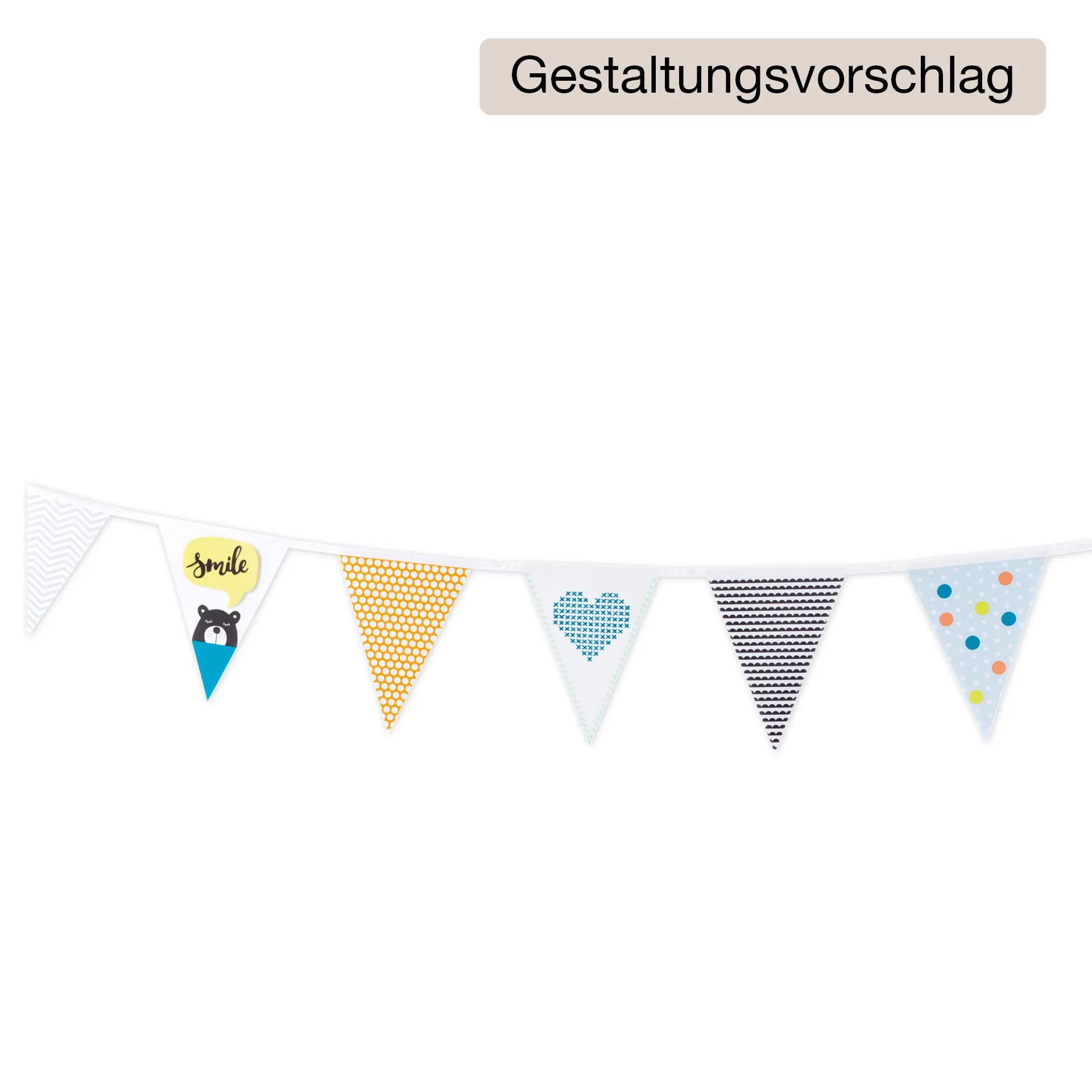 Wimpel-Kette aus Papier, weiß, 2 Stück