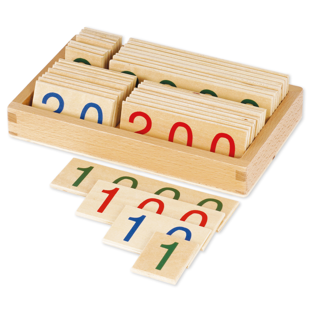 TimeTEX Hölzerne Zahlenkarten 1-9.000, klein, im Kasten "Montessori Premium"