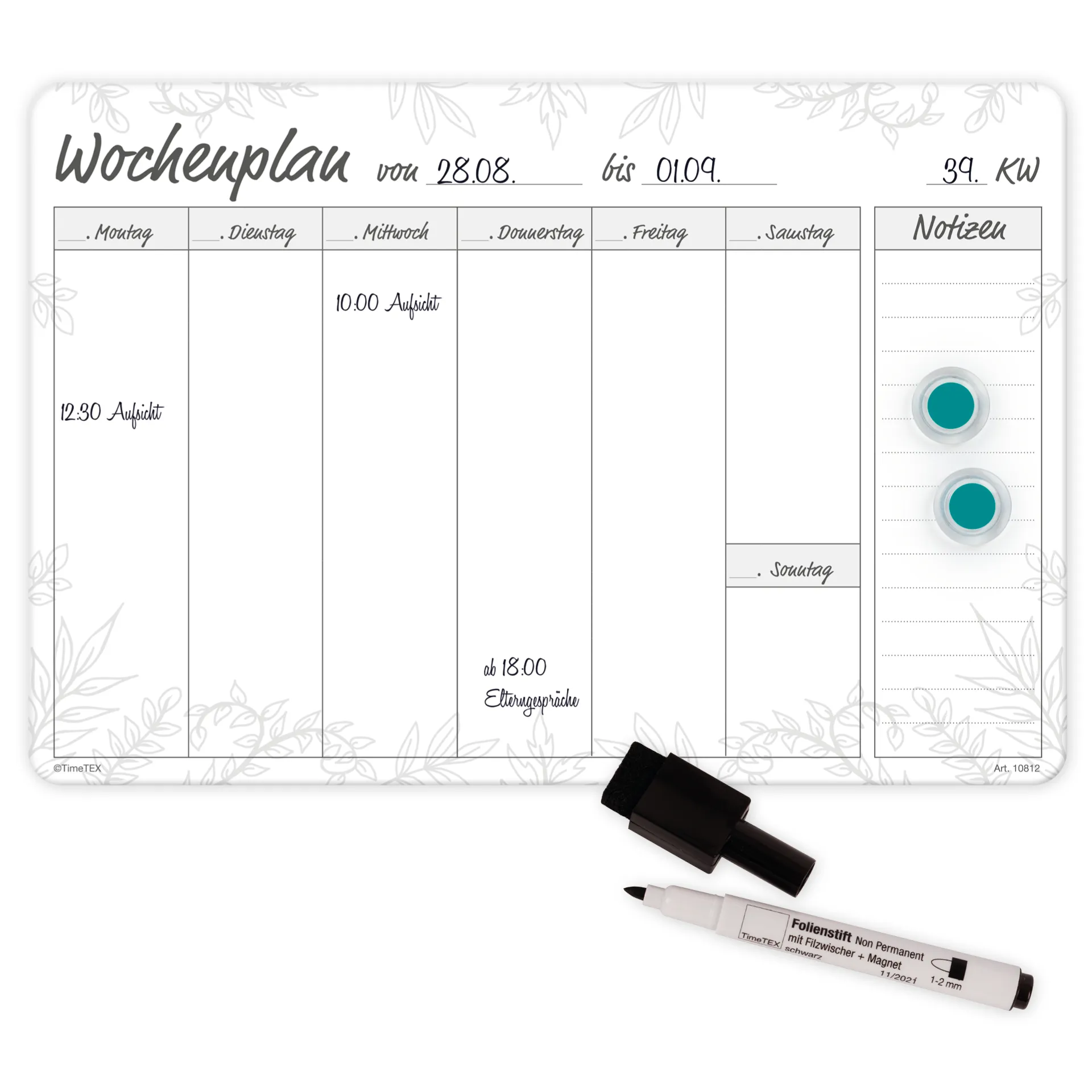 TimeTEX Whiteboard-Wochenplan A4 "Meine Woche", magnetisch, 4-tlg.