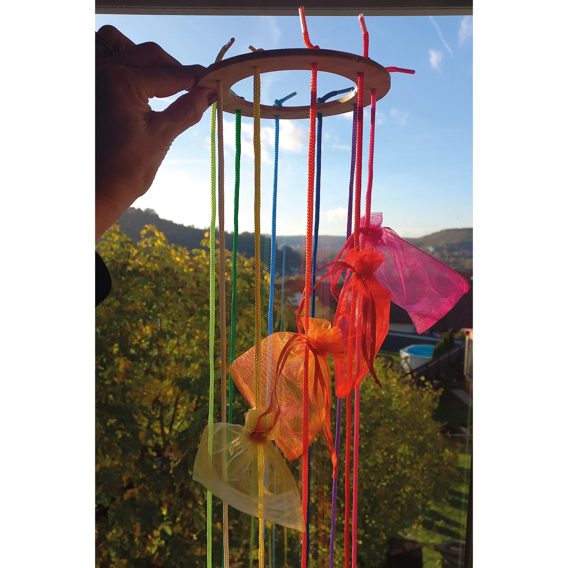 Fädelringe aus Holz, 9 Stück