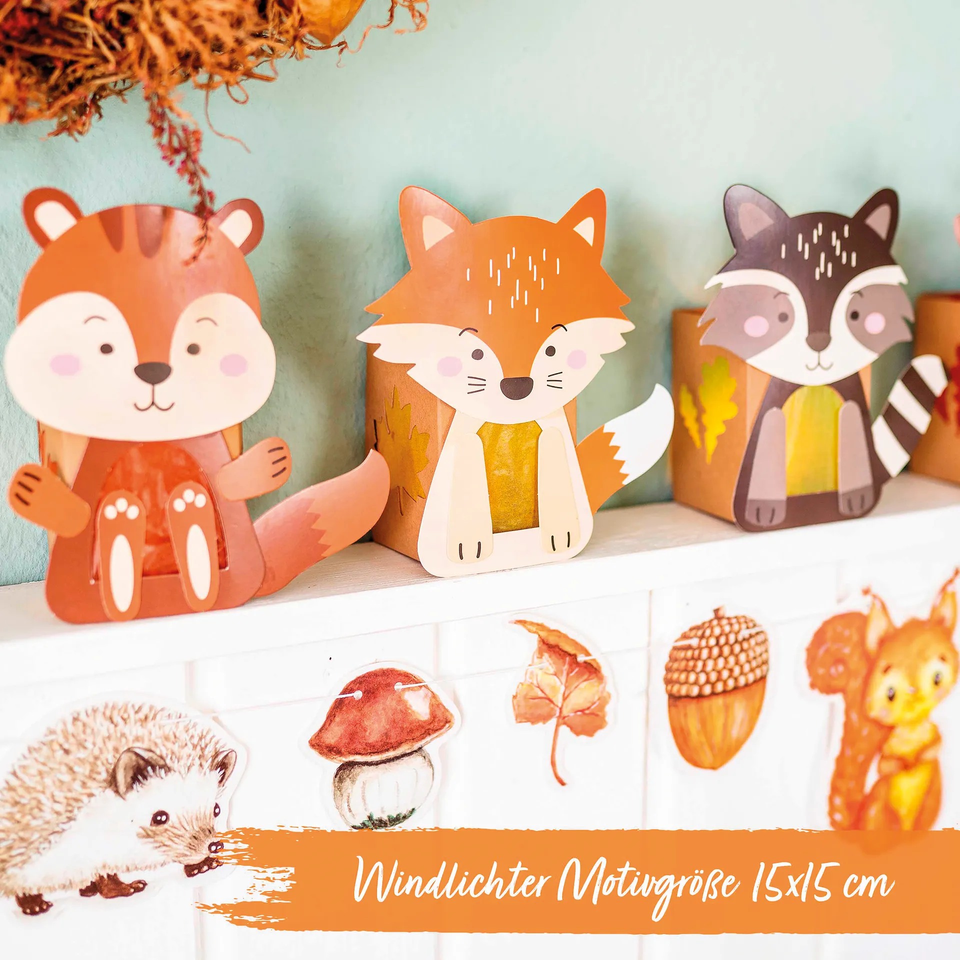 Windlichter "Waldtiere", 8 Stück