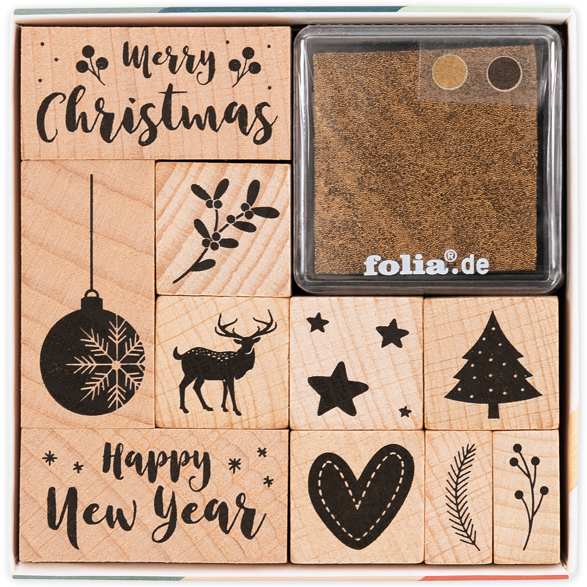 Holzstempel "Christmas", 12-tlg.