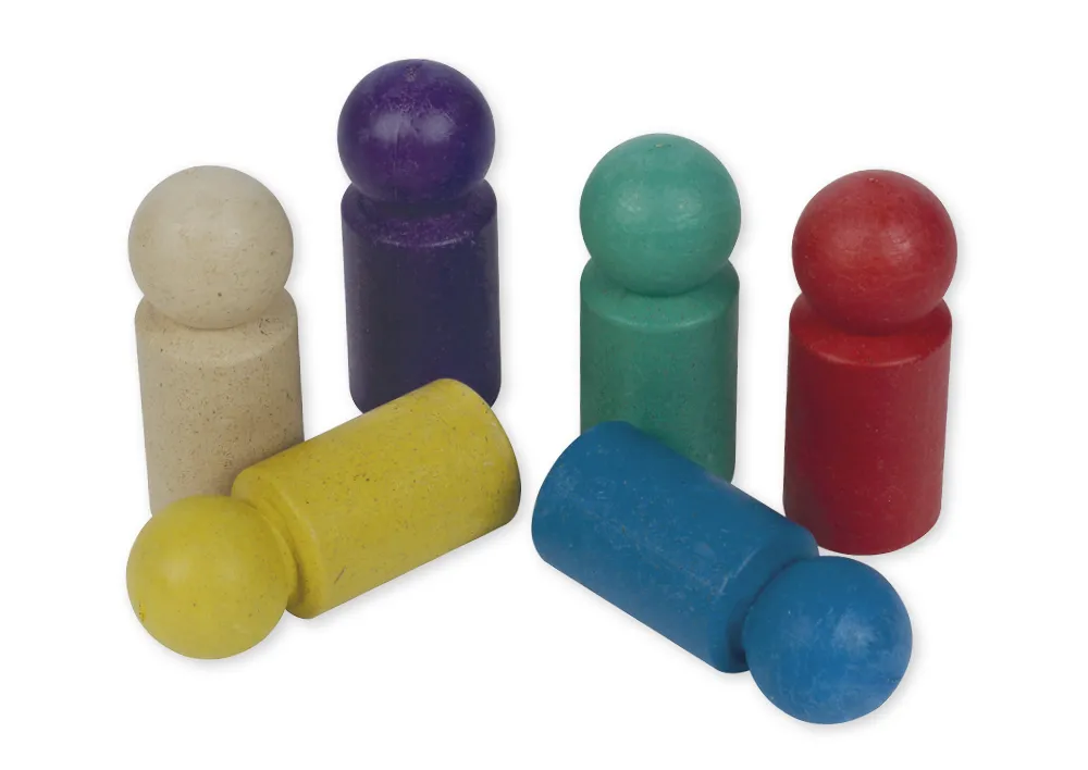 Satz Spielfiguren aus RE-Wood, farbig sortiert, 45 mm, 24 Stück