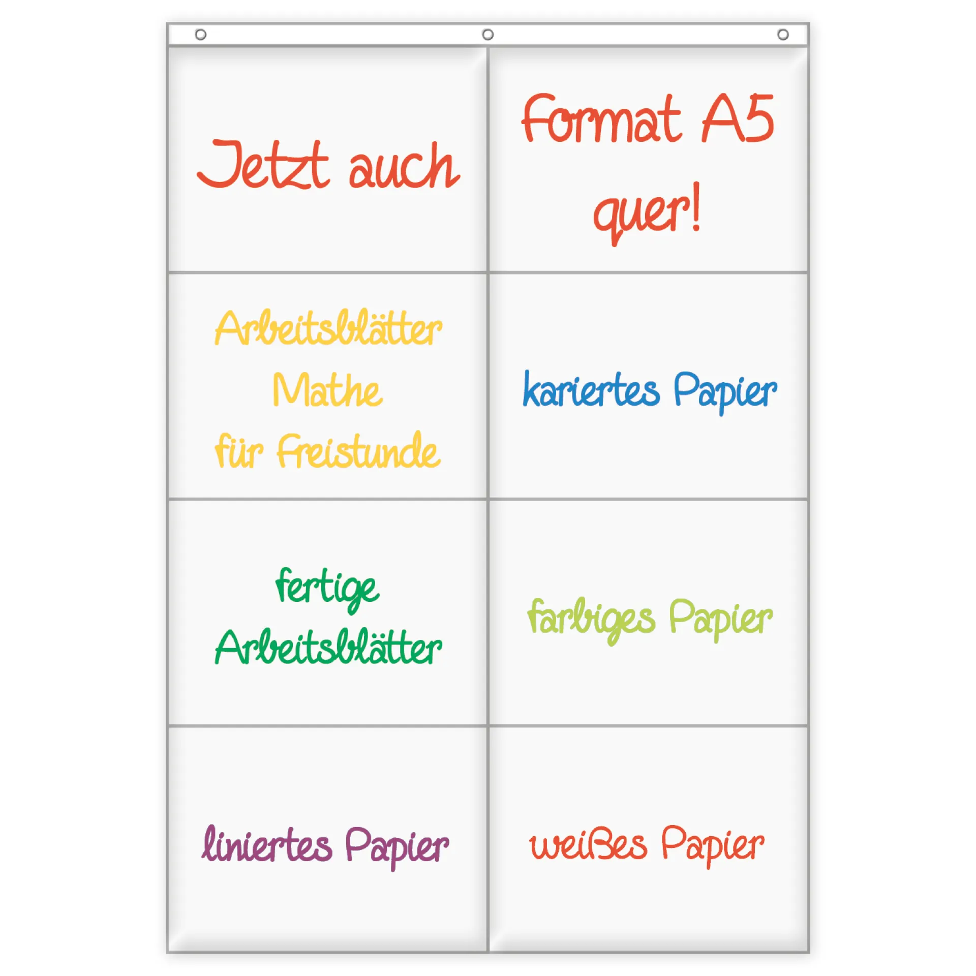 Hänge-Orga-Taschen A5, 8 Einstecktaschen Querformat, mit Haken