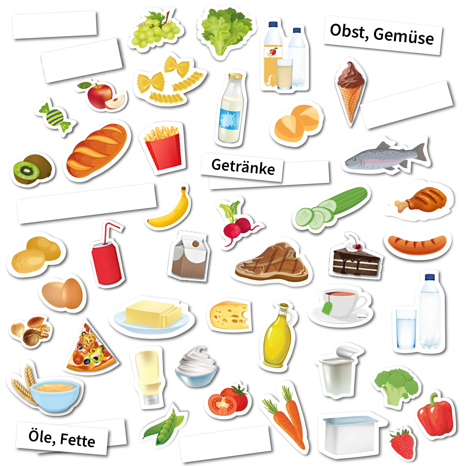 Hagemann Ernährungspyramide, vegetarisch und klassisch, magn, mit Lebensmitteln, 129-tlg.