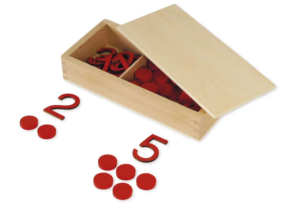 TimeTEX Ziffern und Chips, in Holzbox "Montessori Premium"