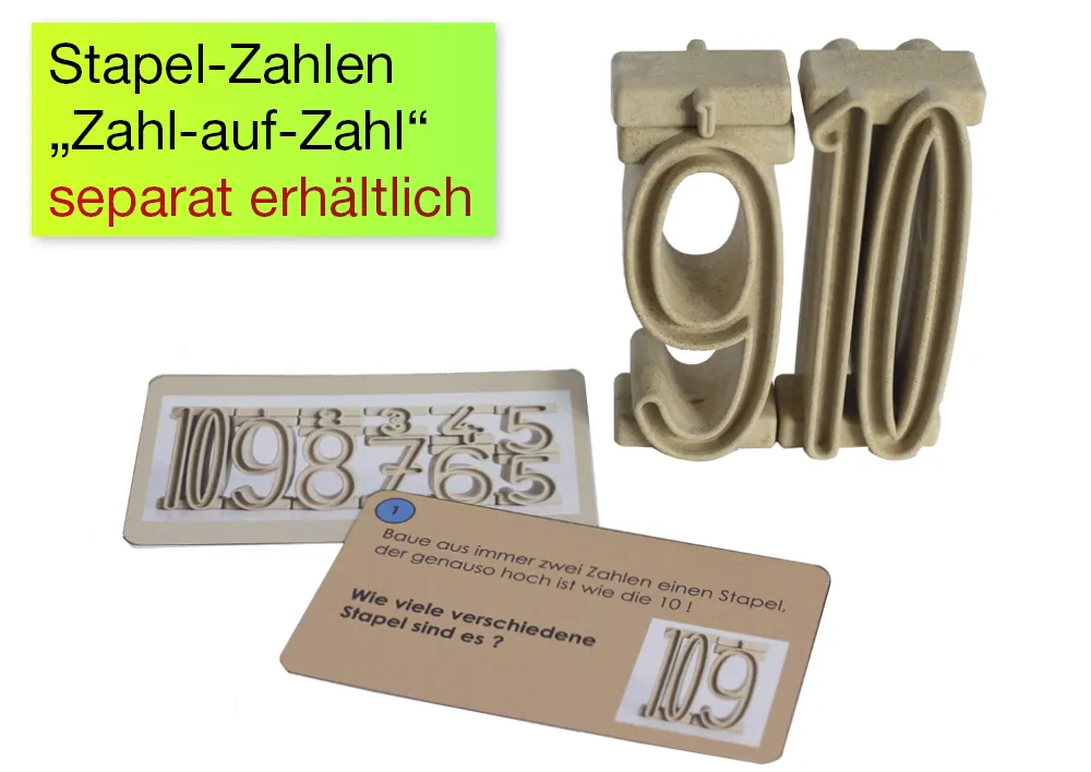 Aufgaben-Karten für Stapel-Zahlen "Zahl-auf-Zahl", 42-tlg.