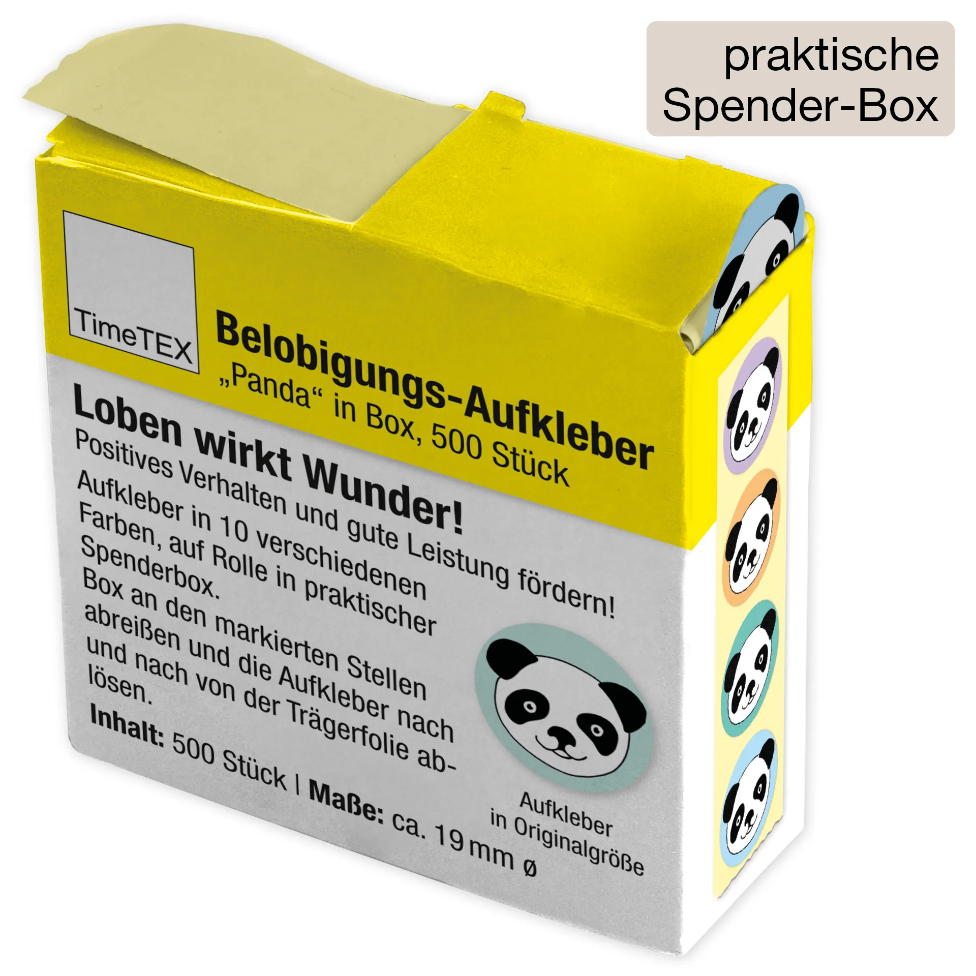 Belobigungs-Aufkleber "Panda" in Spender-Box, 500 Stück