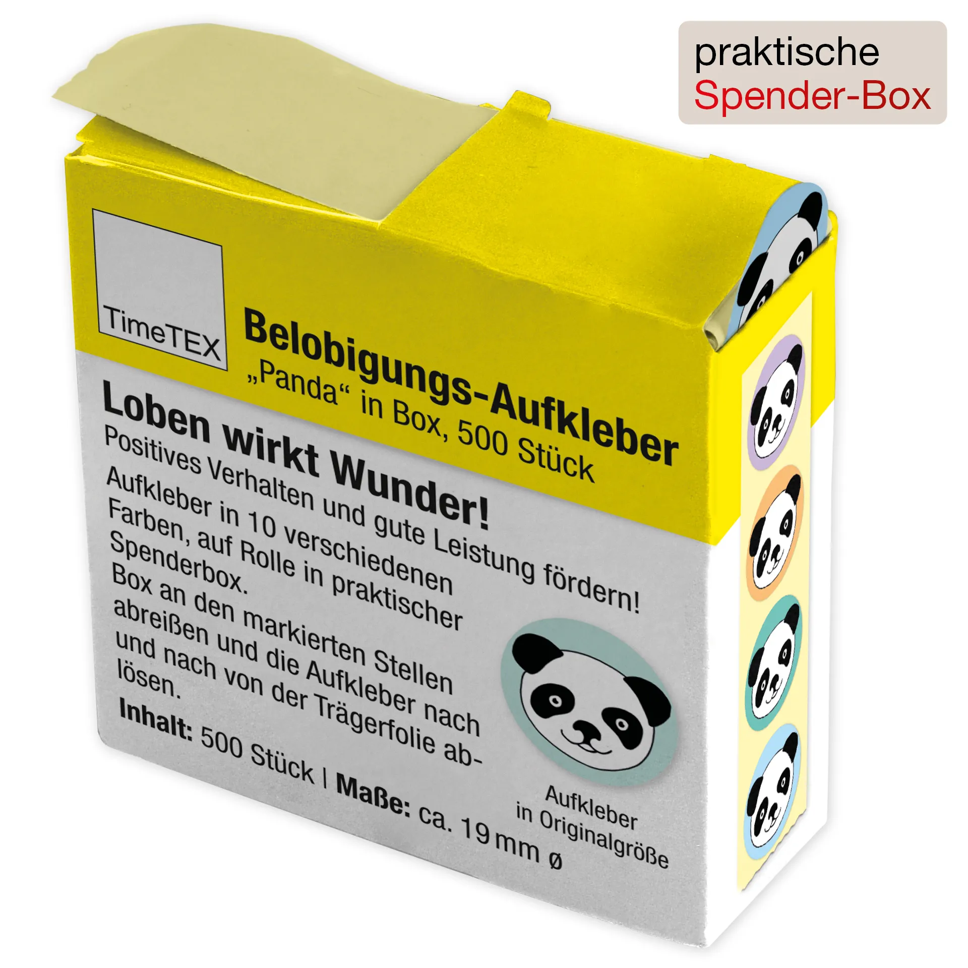 Belobigungs-Aufkleber "Panda" in Spender-Box, 500 Stück
