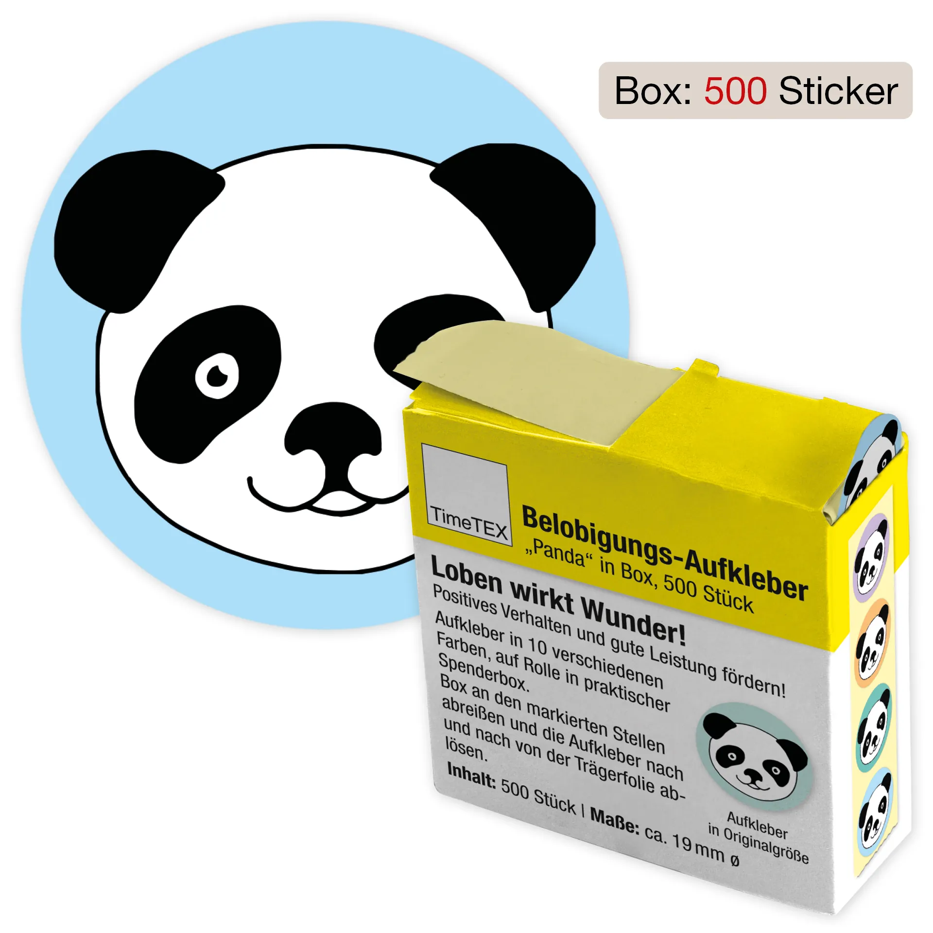 Belobigungs-Aufkleber "Panda" in Spender-Box, 500 Stück
