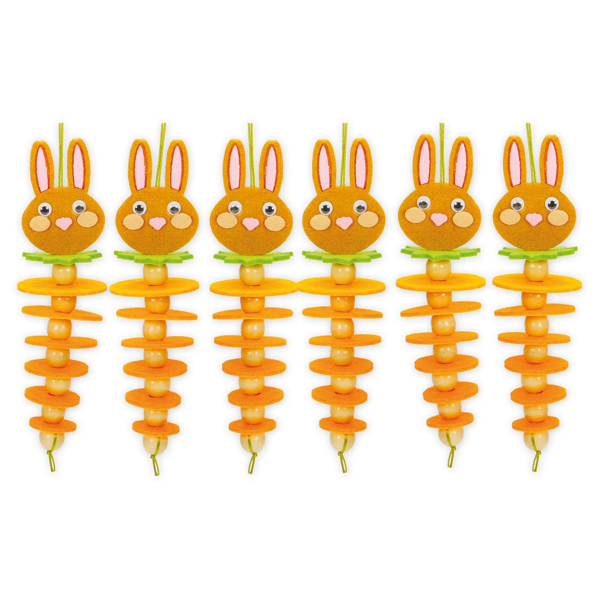 Filzanhänger "Karotten-Häschen", 6 Stück, 133-tlg.