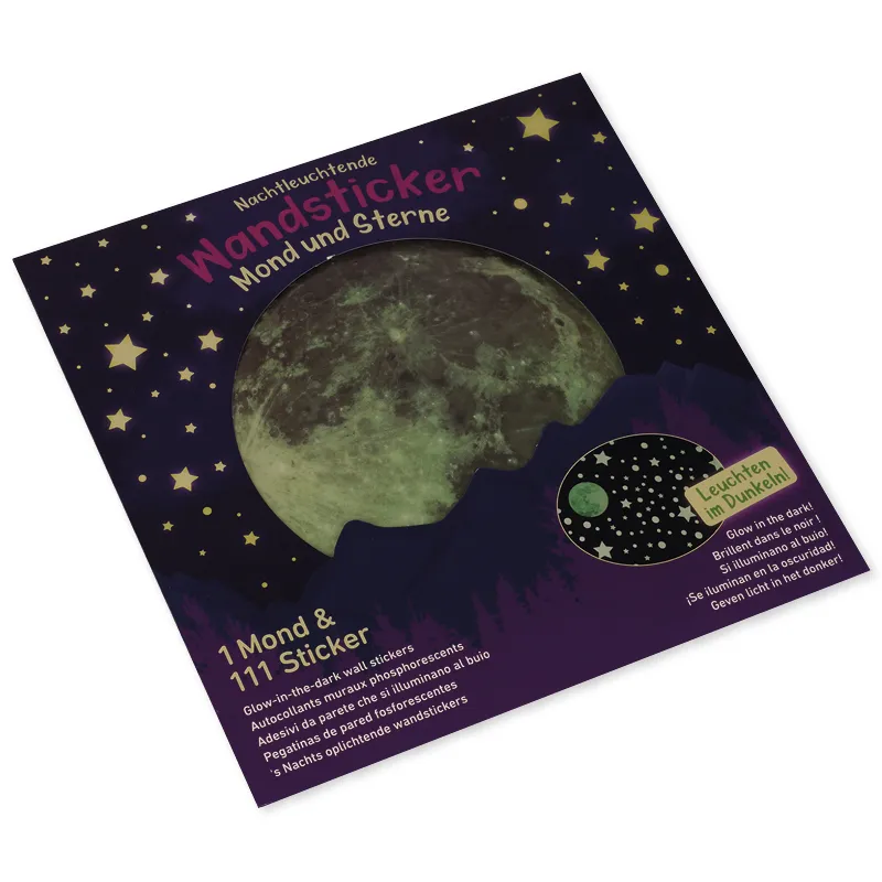 Leuchtsterne und Mond, selbstklebend, verschiedene Größen, 111-tlg.