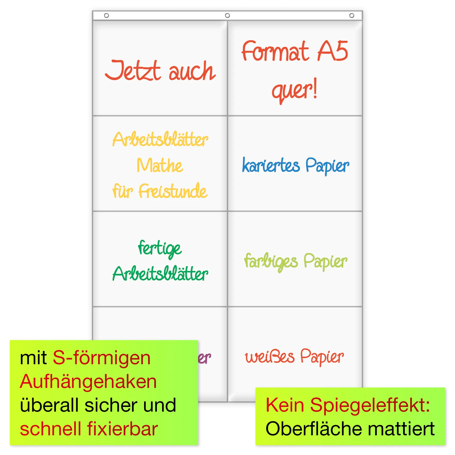 Hänge-Orga-Taschen A5, 8 Einstecktaschen Querformat, mit Haken