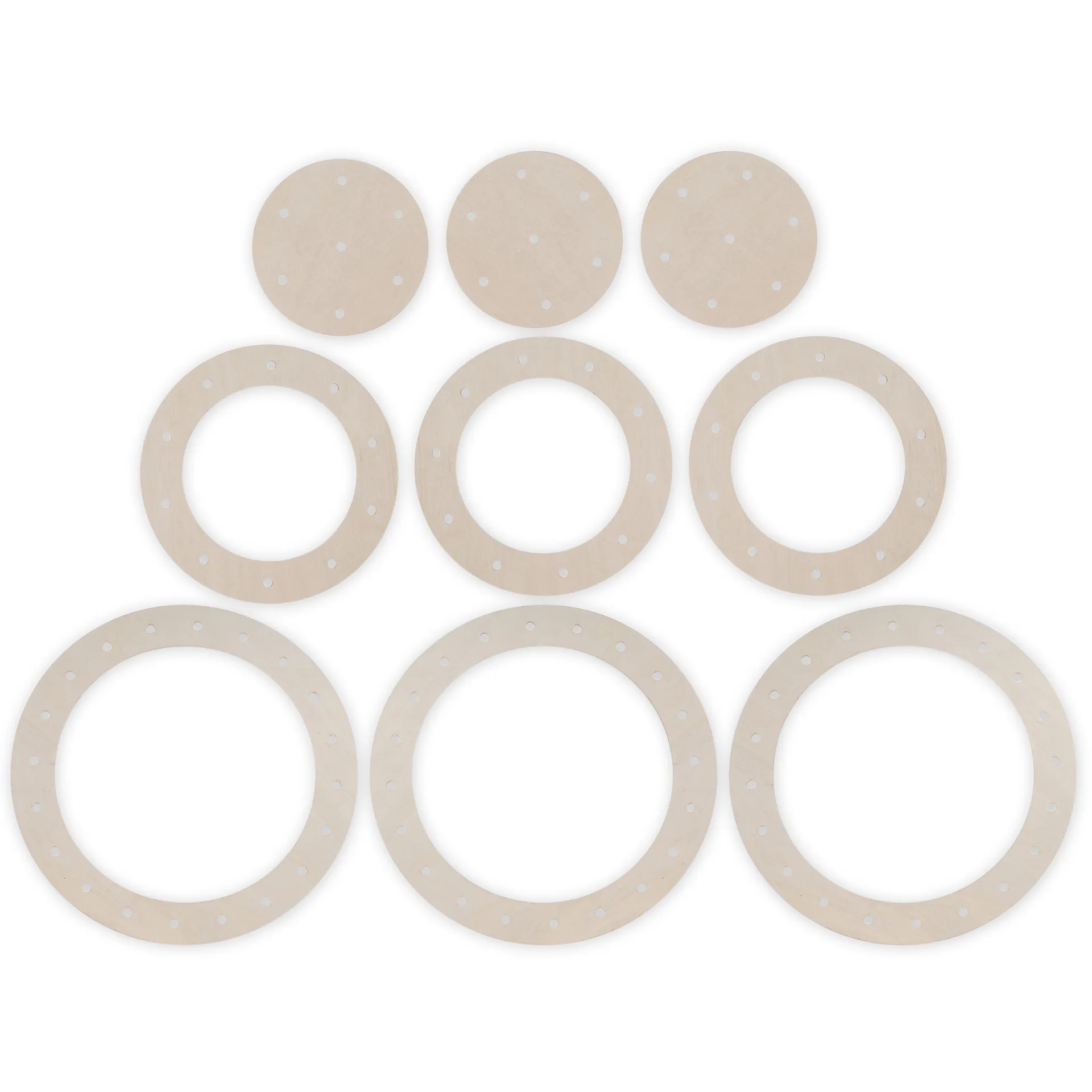 Fädelringe aus Holz, 9 Stück