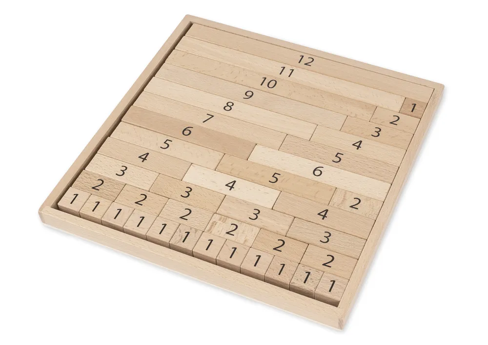 Zahlen-Blöcke 1-12 zum Vergleichen und Rechen, aus Holz, 41-tlg. im Rahmen