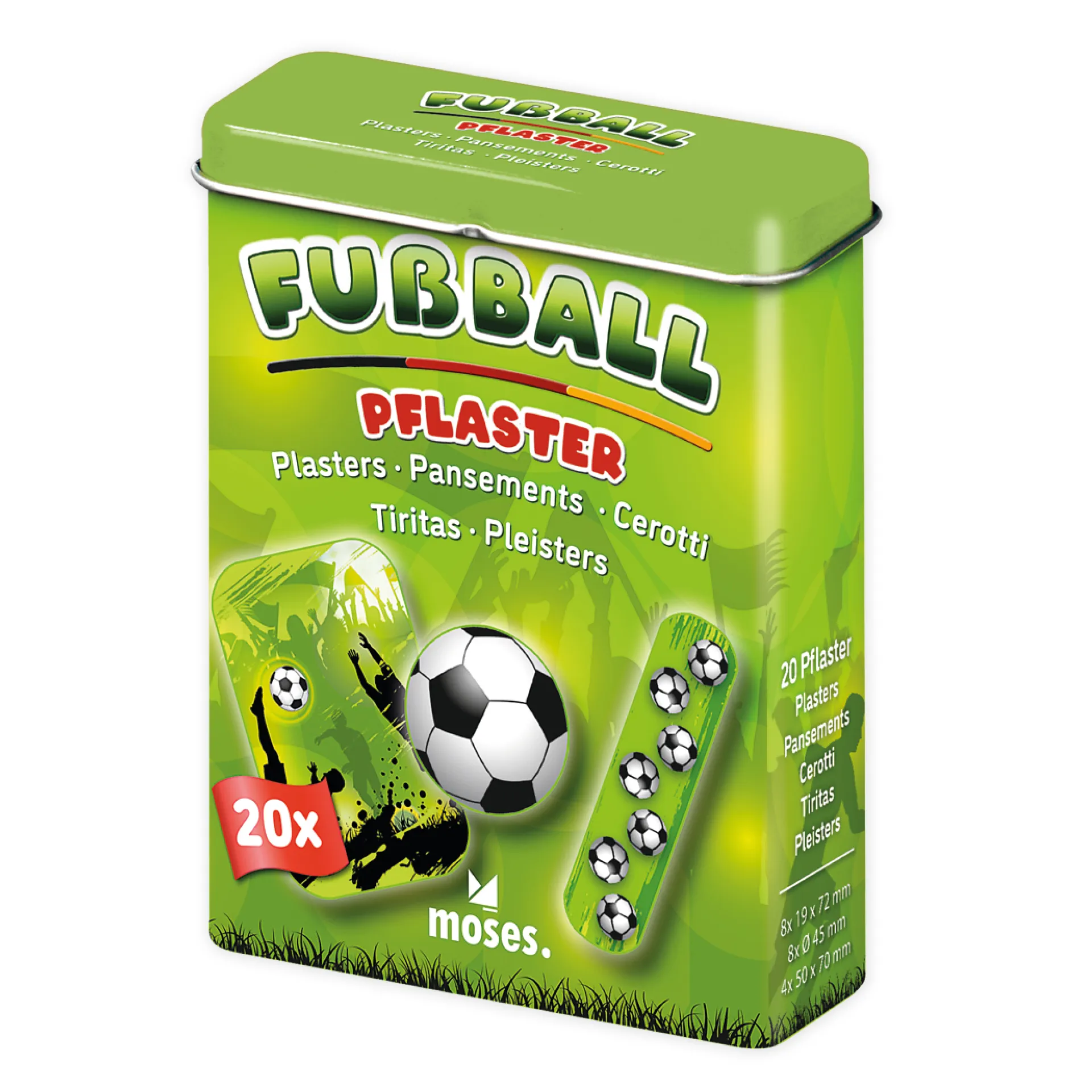 Pflaster "Fußball", 20 Stück in Metallbox