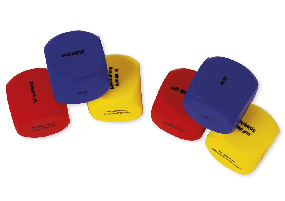 Set Flüster-Würfel 6-tlg. Deutsch "Geschichten-Einstieg", 4 cm