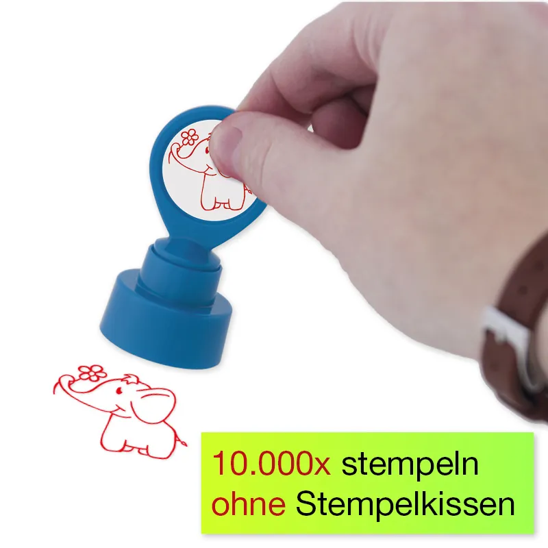 Siebdruck-Stempel "Perpetuum" rund "Elefant"