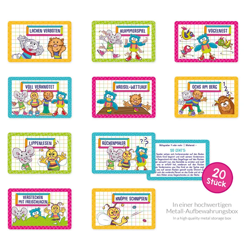 Karten-Set "20 Pausenspiele", in Metallbox