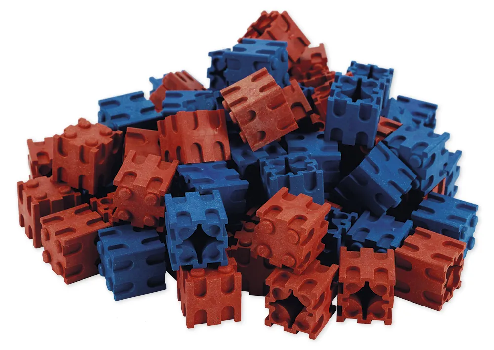 Set Rechen-Steckwürfel aus RE-Wood, 100-tlg., 2x2 cm, rot/blau