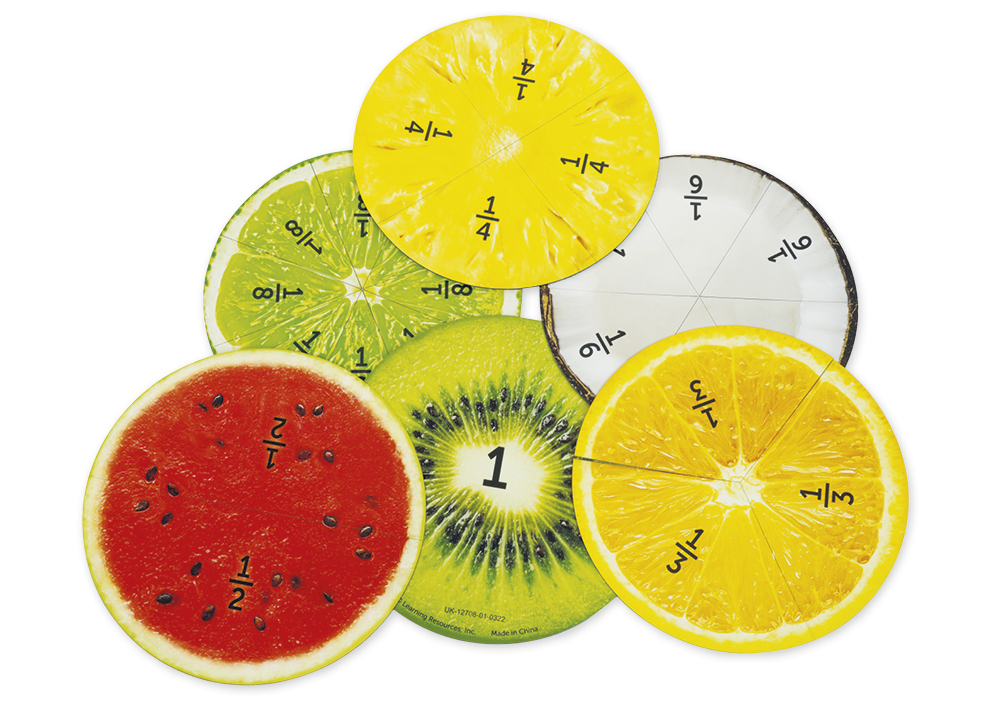 Demo-Bruchrechen-Kreise "Obst", 203 mm ø, magnetisch, 24-tlg.