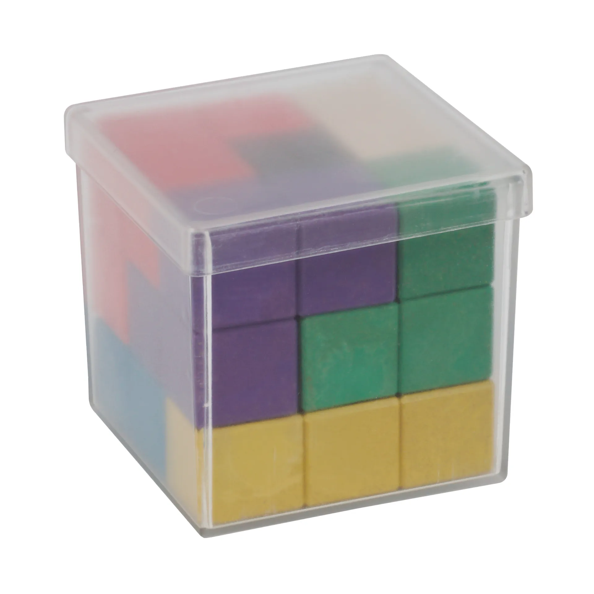 Soma-Holz-Würfel 60x60 mm, 7 Figuren bunt in Box