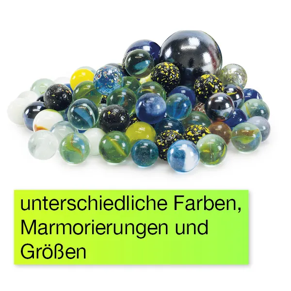 Glas-Murmeln "Faszination" in Dose, ca. 1 kg, ca. 16-35 mm ø