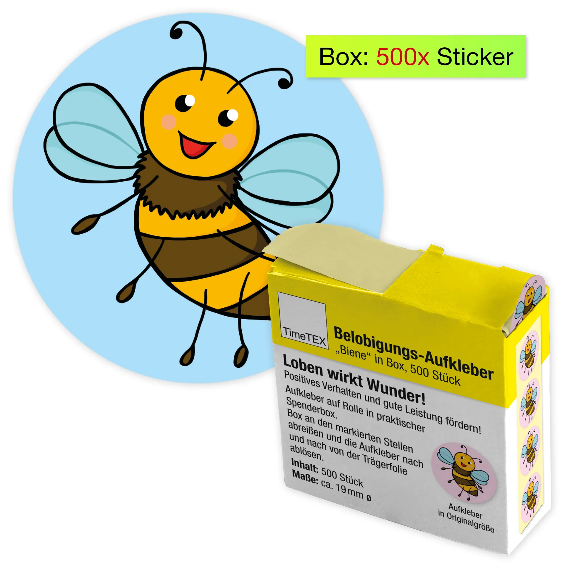Belobigungs-Aufkleber "Biene" in Spender-Box, 500 Stück