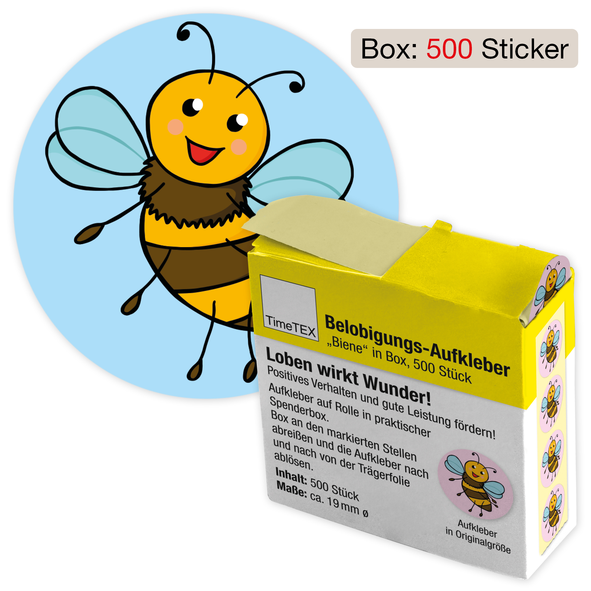 Belobigungs-Aufkleber "Biene" in Spender-Box, 500 Stück
