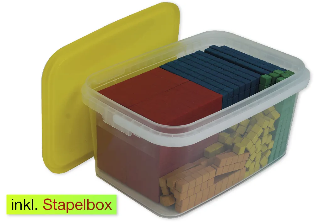 Dienes Grundsortiment, 141-tlg., Zahlenraum 1.000, farbig, in Stapel-Box