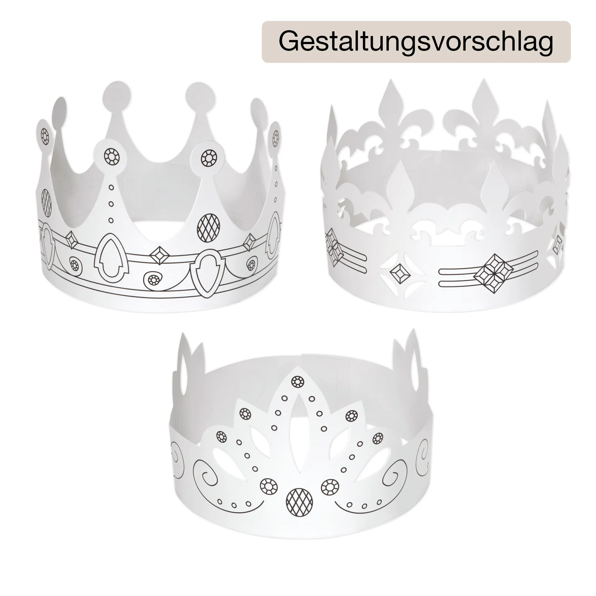 Kinderkronen aus Pappe, weiß, 6 Stück
