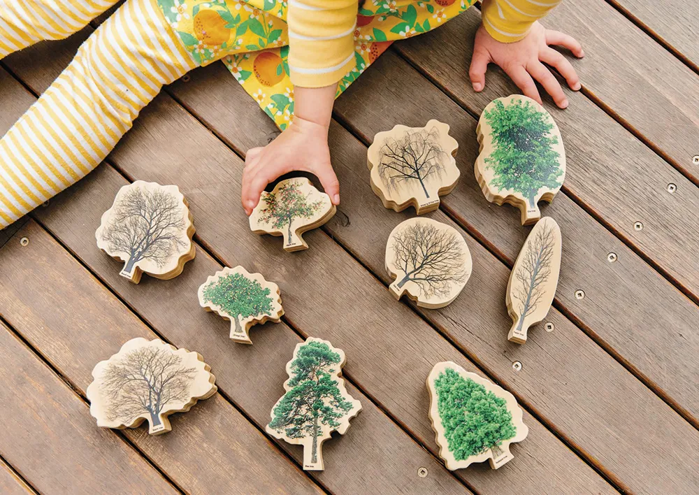 Jahreszeiten-Bäume aus Holz, 10-tlg.