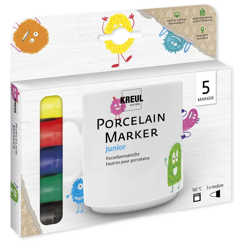 KREUL Porzellan-Stifte Junior, Strichstärke 2-4 mm, 5 Stück
