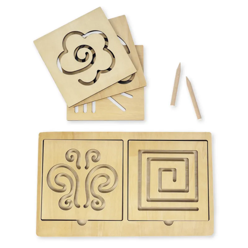 Set Schwungübungs-Schablonen mit Rahmen und Griffel, 7-tlg., in Holzbox