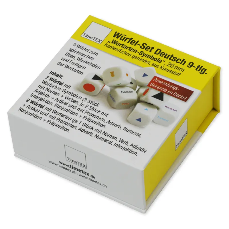 TimeTEX Würfel-Set Deutsch "Wortarten-Symbole", 9-tlg., 20 mm "Montessori Premium"