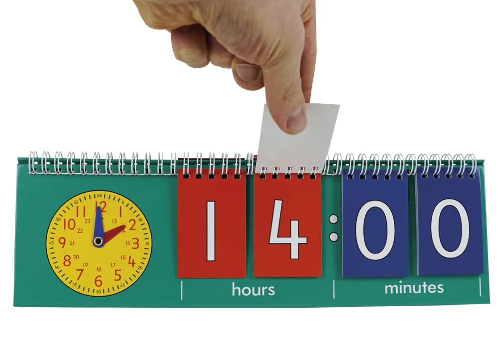 Klappen-Flipchart aus Pappe, Uhrzeit mit Analoguhr