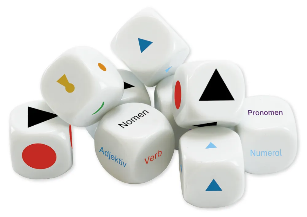 TimeTEX Würfel-Set Deutsch "Wortarten-Symbole", 9-tlg., 20 mm "Montessori Premium"