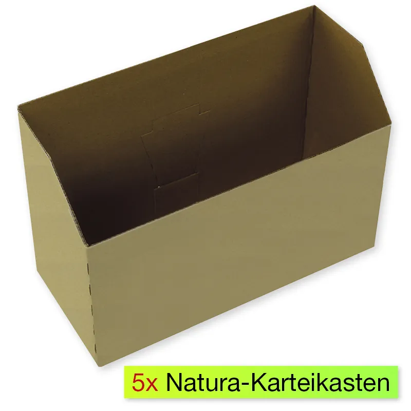 Set Natura-Karteikasten aus Pappe A5, nach vorne abfallend, planliegend, 5 Stück
