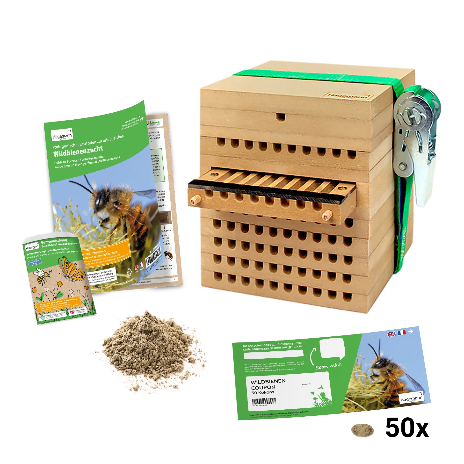 Hagemann Zuchtset Wildbienen, Rote Mauerbiene (mit Gutschein, 50 Kokons)