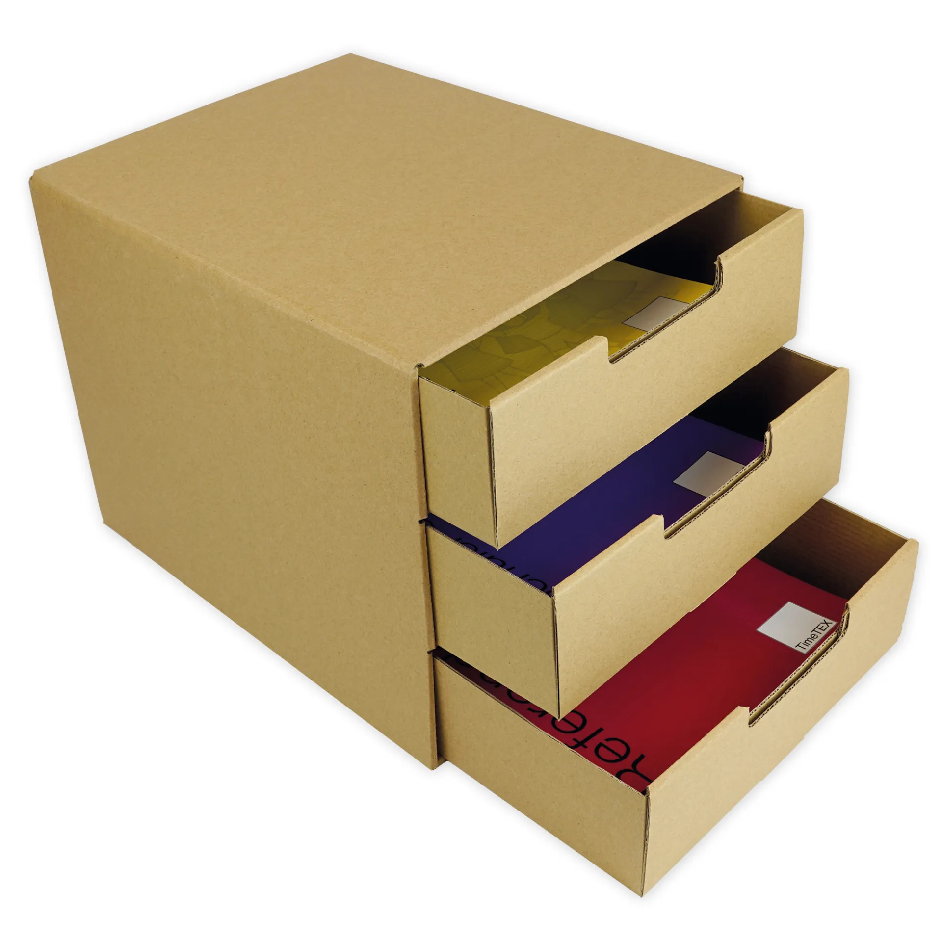 Natura-Schubladen-Box A4 mit 3 Schüben, aus Pappe